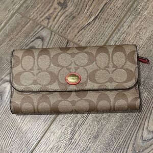 Coach Tan Signature Wallet with Peach Accent